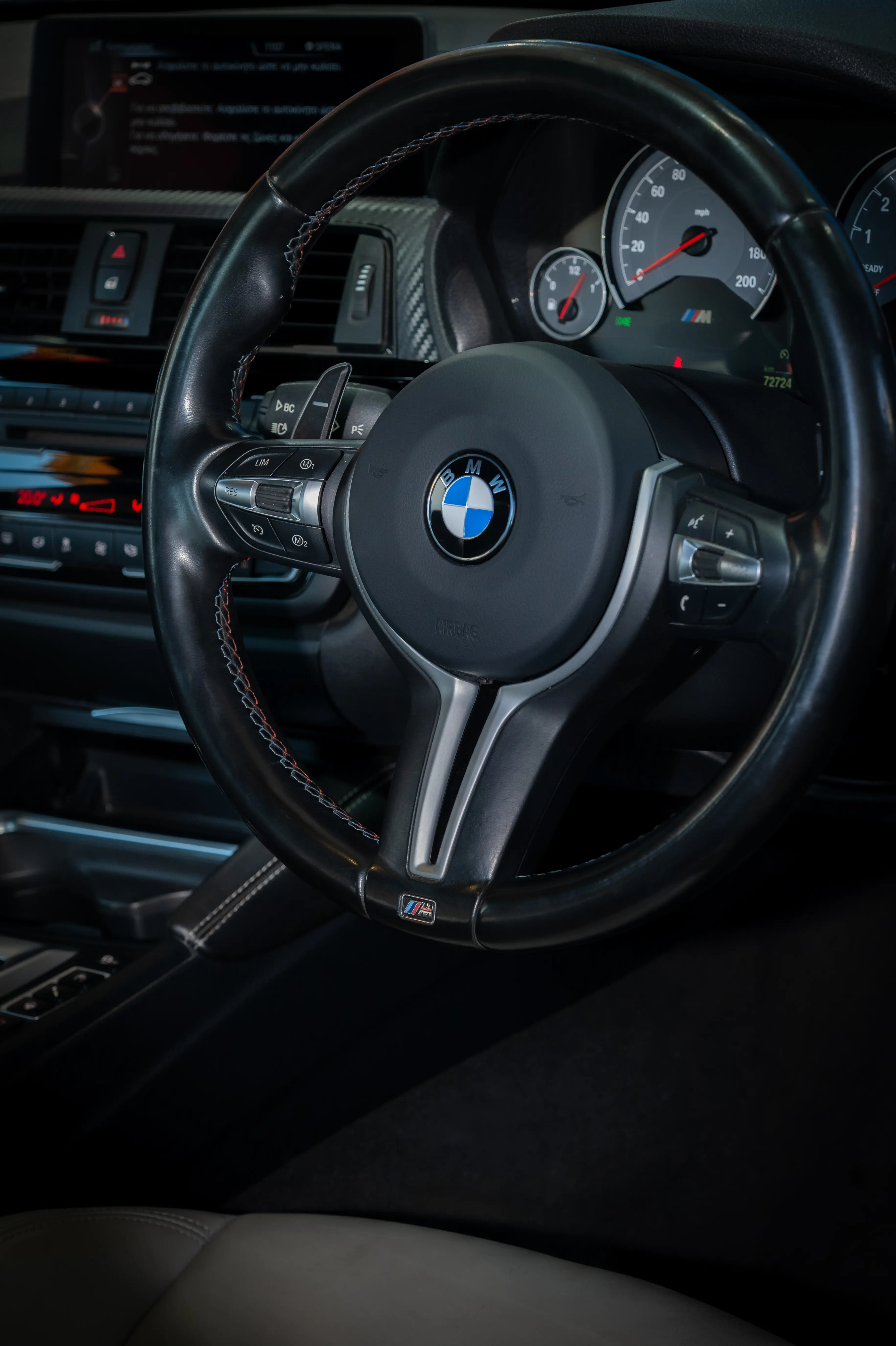 BMW M4 steering wheel and interior detail